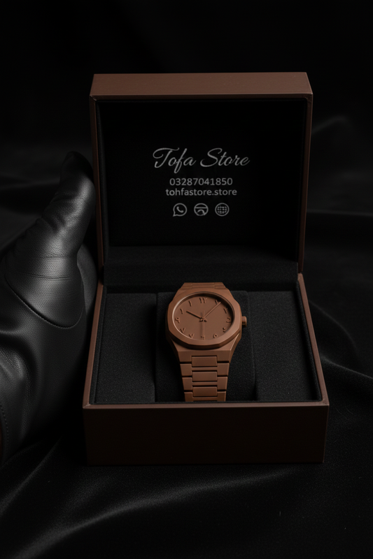 Brown~Color Arabi Aura Watch For Men is very stylish and secial Look With Fiber Chain and Arabic numbers brown color